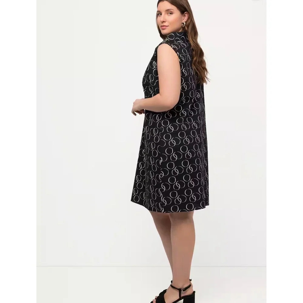 NWT Ulla‎ Popken Geometric Circle Print Cowl Neck Shift Dress 20/22 Fun